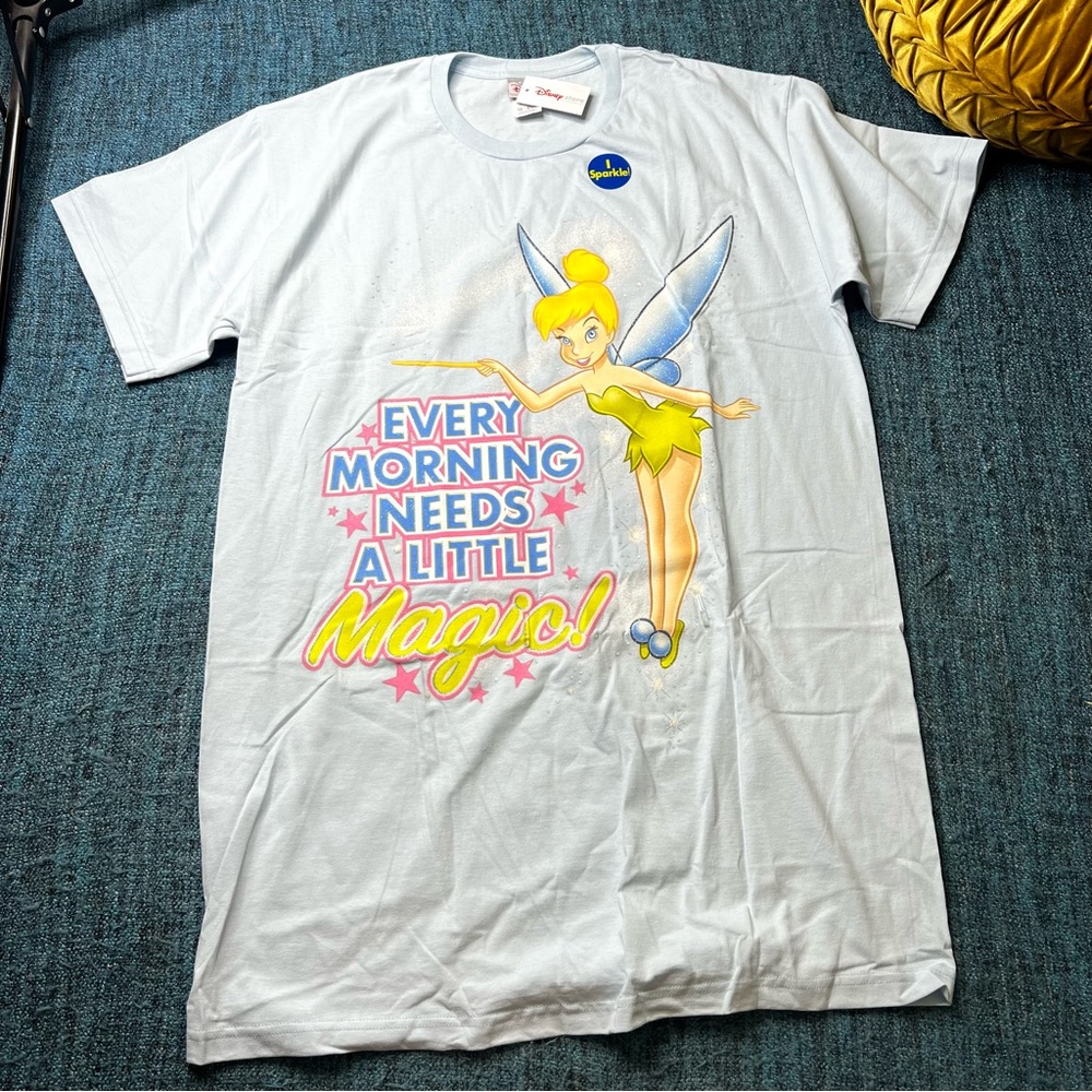 Vintage Disney Store Tinker Bell Long Sleep Shirt in Light Blue Women's One Size